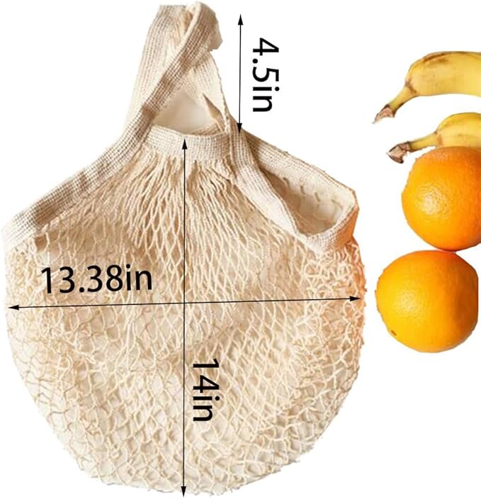 Ahyuan Reusable Cotton Mesh Grocery Bags Cotton String Bag Net Shopping Mesh Bags Pack of 3 (Beige)