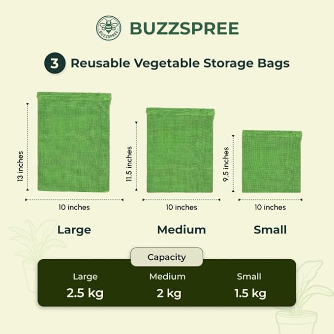 Eco-Friendly Organic Cotton Mesh Produce Bags [Pack of 6] | Reusable Mesh Produce Bags for Grocery Shopping, Fruit & Vegetable Storage | Washable Drawstring Vegetable Bags for Kitchen & Fridge