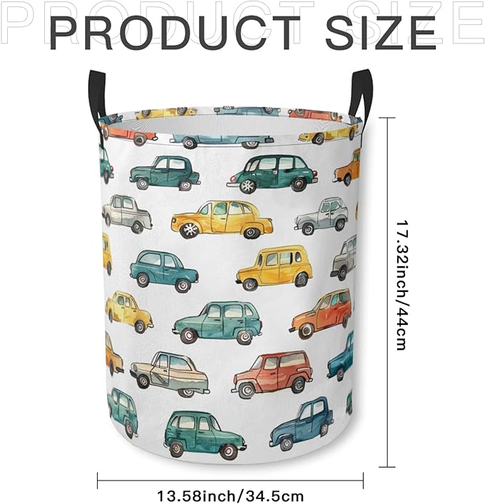 Laundry Basket Watercolor Cars Collapsible Laundry Hamper with Handles Clothes Storage Bin for Household Bedroom Bathroom College Dorms