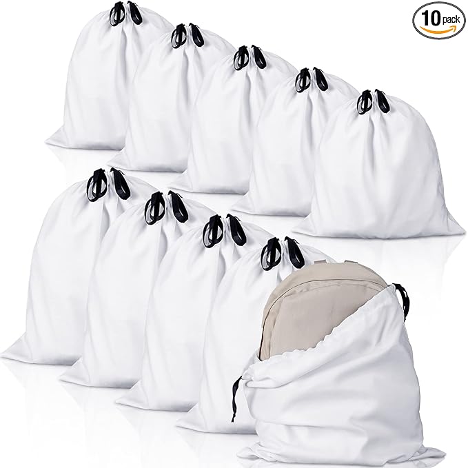 Woanger 10 Pcs Dust Cover Bags Large Cotton Breathable Bags Dustproof Drawstring Storage Bag for Shoes Purses Handbags Travel Packing Luggage Organizer Home Storage, 2 Sizes