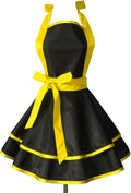 Hyzrz Lovely Handmade Cotton Retro Black Aprons for Women Girls Cake Kitchen Cook Apron for Mother's Gift (Yellow)