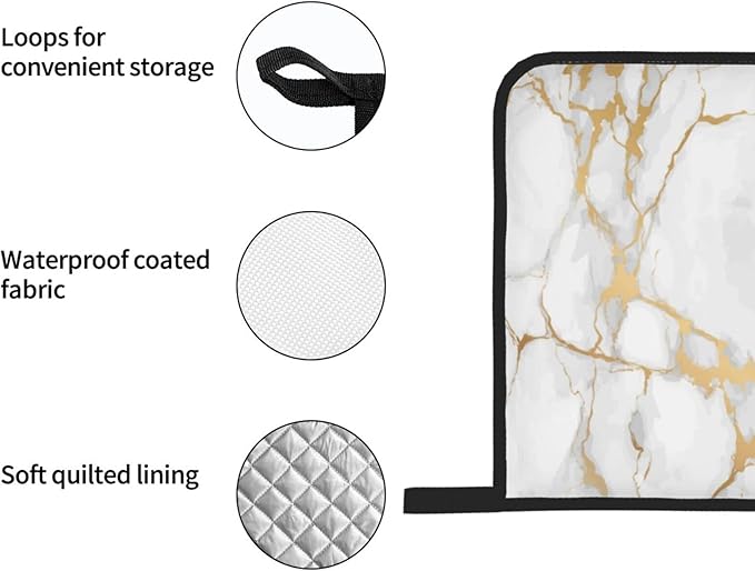Oven Mitts and Pot Holders White Gold Marble Art Abstract Sets of 4 Kitchen Potholder Gloves Heat Resistant Non-Slip for Chef Baking Cooking Grilling BBQ