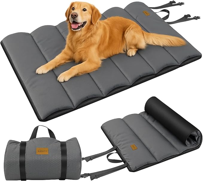 Gimars Upgraded XL Outdoor Dog Bed with Waterproof Film, Easy to Roll Up with Buckle, Large Travel Pet Bed for Large & Extra Large Dog, Portable, Foldable, Washable for Camping,Traveling,Grey