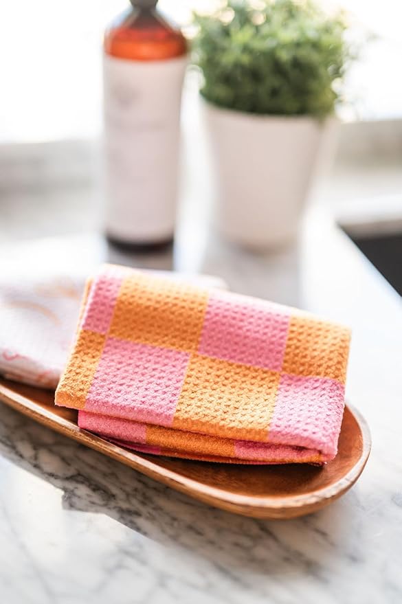 Desert Aqua 2 Pack Double Sided Kitchen Towels || Dish Towels || Quick Dry || Designer Prints || Highly Absorbent || Hanging Hook (Pink)