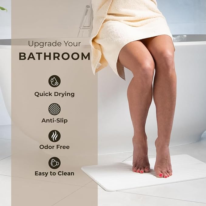 TOSORO - Stone Bath Mat, Diatomaceous Earth Non-Slip Stone Shower Mat - Quick Drying Absorbent Bath Mats for Bathroom - Elegant & Modern Design, Easy to Clean (23.5 x 15) - Sandstone