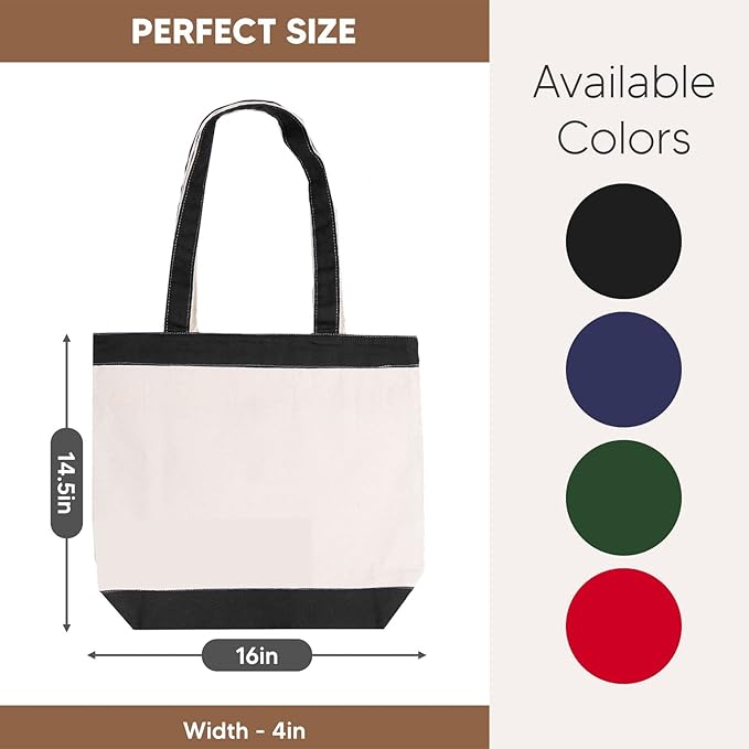 CUSTOMIZE123 Canvas Tote Bag with Handles for Woman, Reusable Cloth Bag for Groceries and Shopping - Blank Cotton Tote Bag, Suitable for DIY Projects – HEAVY DUTY – 16" X 14.5" With 4” Gusset, Black