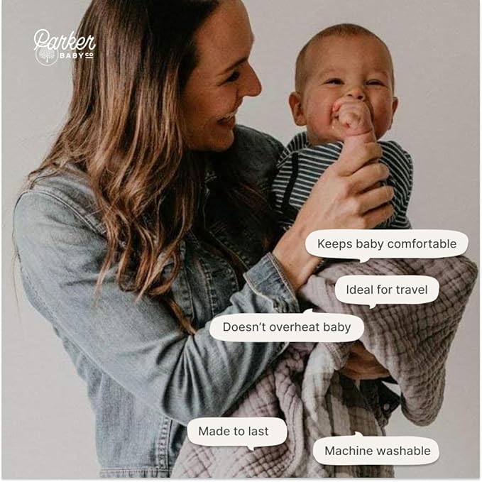 Parker Baby Muslin Blanket | 100% Soft Cotton Toddler Quilt & Baby Muslin Swaddle | Gender Neutral Design 47" x 47" Blanket