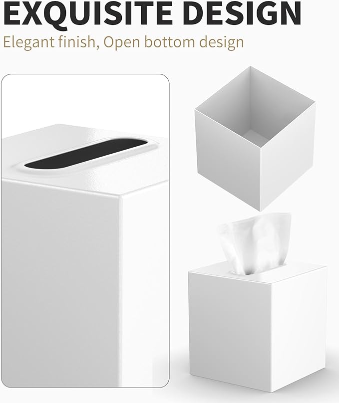 Livelab Metal Tissue Box Cover, Square Tissue Box Holder Modern Decor Facial Napkin Holder Tissue Box Dispenser for Bathroom Vanity Countertop, Living Room, Bedroom, Office | White