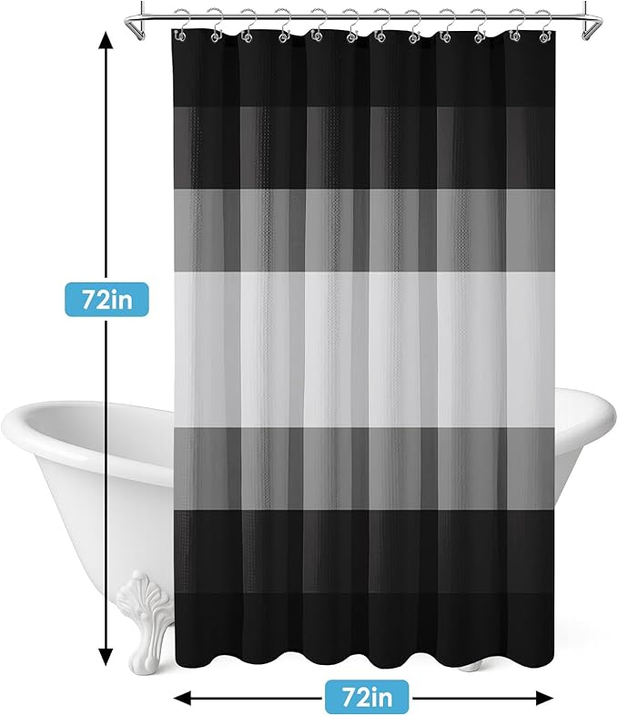 Nesphy Shower Curtain and Liner, Grey and Black White Striped 3 in 1 Shower Curtain and PEVA Liner Set with 12 Rust-Resistant Metal Hooks, Waterproof Fabric Shower Curtains for Bathroom, 72 W x 72 H