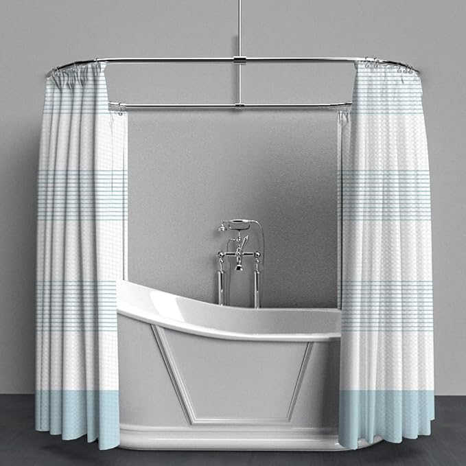 ggaimwf Blue and White Striped Waffle Shower Curtain Ombre Nautical Splicing Stall Bath Curtain Rustic Farmhouse Neutral Bathtub Curtain for Kids Bathroom Waterproof Decor with Hooks,47x71 Inch