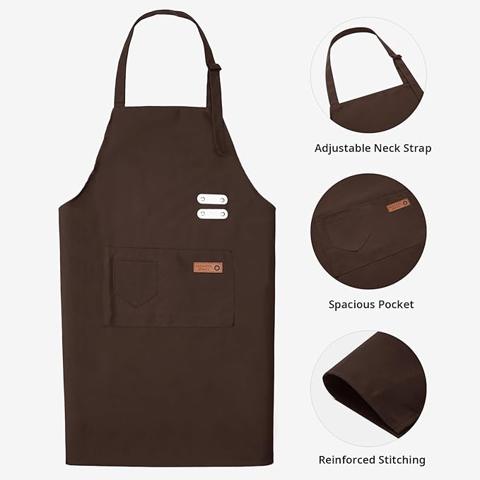 Vinchef New Soft Canvas Apron, Adjustable Neck Strap, Large Pocket, Unisex Kitchen Apron, Cooking Aprons for Women and Men