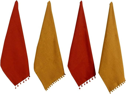 ACCENTHOME 100% Cotton Waffle Weave Kitchen Towel Set of 4 Super Soft Absorbent Tea Towels | Durable Cleaning Dish Cloths & Quick Drying Dishes Rags 18x26 inches in Rust/Mustard Color
