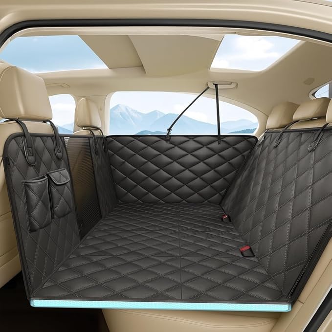 fidozen Dog Car Seat Cover, Universal Fit, Waterproof, Breathable, Machine Washable, Pet Hammock with Storage Pocket, Black (Black, Standard（Hard Extender）)