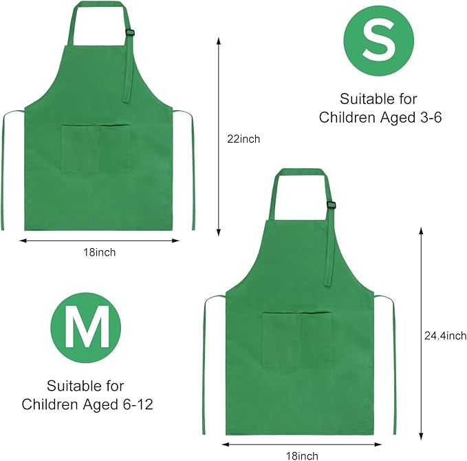 SINLAND Kids Apron with Pocket 2 Pack Children Chef Apron for Cooking Baking Painting