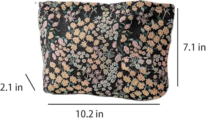 SxoSyo Cosmetic Bags for Women Makeup Bag Embroidery Large Capacity Purse Travel Toiletry Zipper Pouch Make up Brushes Organizer for Gifts (mini Flowers, Black)