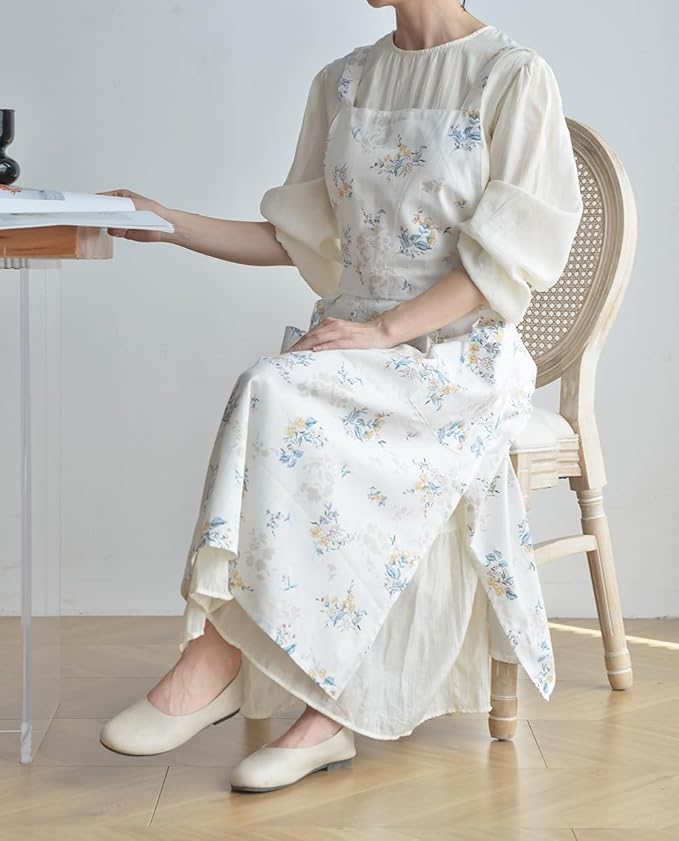 Japanese apron Women-Cross Back Apron for Women with Pockets, Pinafore Aprons, Womens Cotton Linen Apron