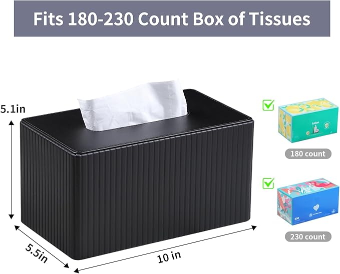 MEIBOOCH Extra Large Tissue Box Cover for Standard Size 180 to 230 Count Box of Tissues, PU Leather Rectangle Tissue Holder with Magnetic Closure (Black)