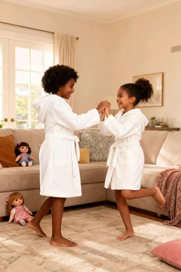 Fraprasty Boys Girls Hooded Robe Soft Touch Robe Kids Terry Cloth Cotton Spa Bathrobe Sleepwear 2-14 Years