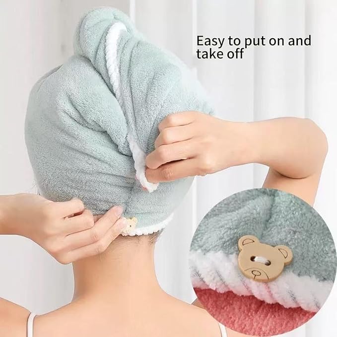XPZKAIYUE Microfiber Hair Towel, Hair Towel wrap for Women,Hair wrap Towels,Hair Turbans for Women Wet Hair, wrap for Kids (Pink and Green) 1pcs