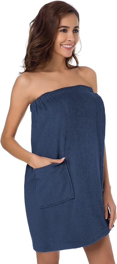 SIORO Women Bath Towel Wrap Robe, Soft Cotton Terry Spa Cloth, Plush Adjustable Closure for Shower, Travel, Pool, Gym