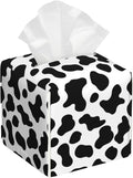 POIUBLE Cow Print Tissue Box Cover Leather Tissue Box Holder Square Facial Paper Organizer Dispenser for Bathroom Kitchen Bedroom Vanity Countertop Night Stands
