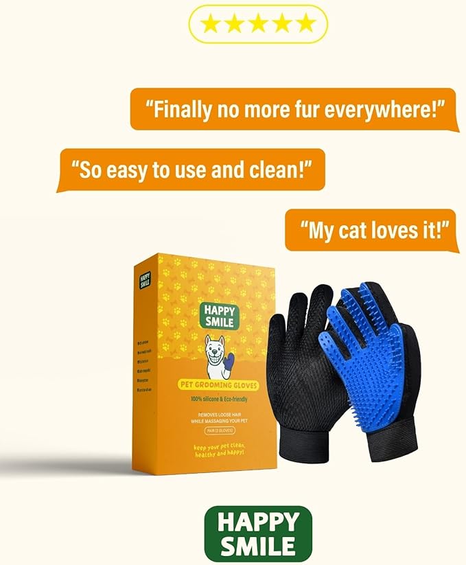 Happy Smile - 2-in-1 Pet Grooming & Bath Gloves – Remove Loose Fur, Deep Clean, Stress-Free Massage for Dogs & Cats