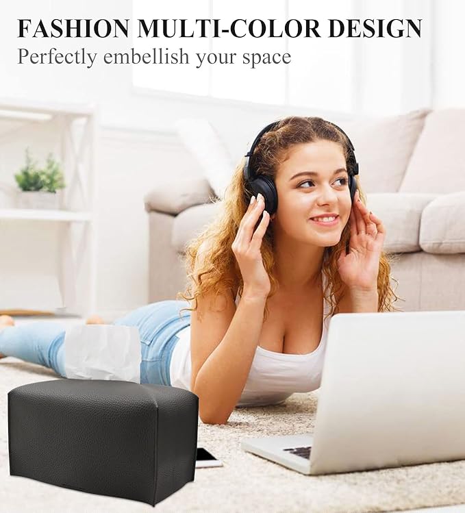 Livelab Tissue Box Cover, Rectangular Modern Decorative PU Leather Tissue Box Case Organizer Holder for Vanity Countertop, Night Stands, Livingroom, Office Desk & Car 9.5X5X5'' | Dark Gray