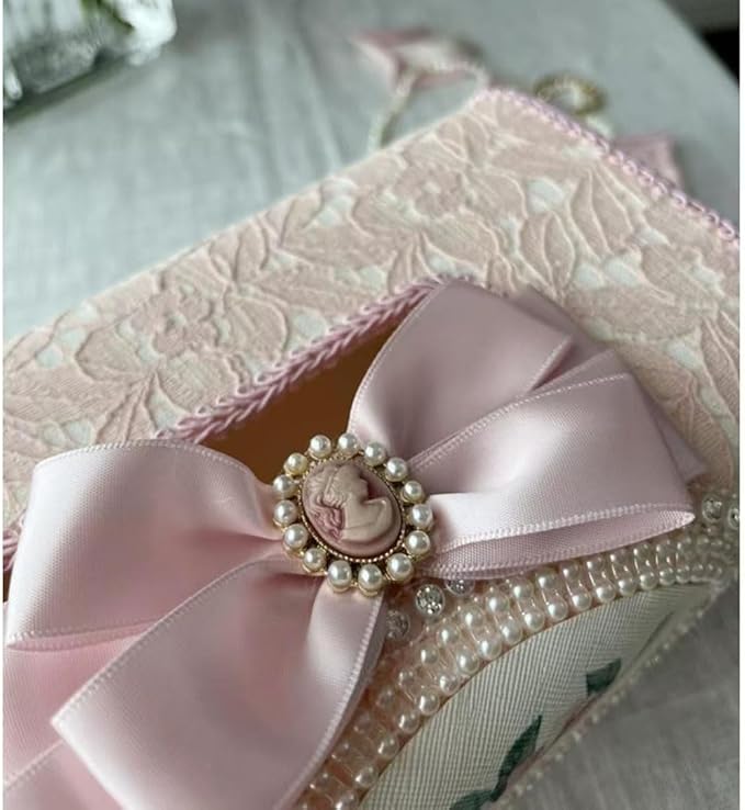 Tissue Cover Holder Fabric Art Cute Tissue Box Cover Dispenser Napkin Organizer for Bathroom Bedroom Office and Car (D-Pink)