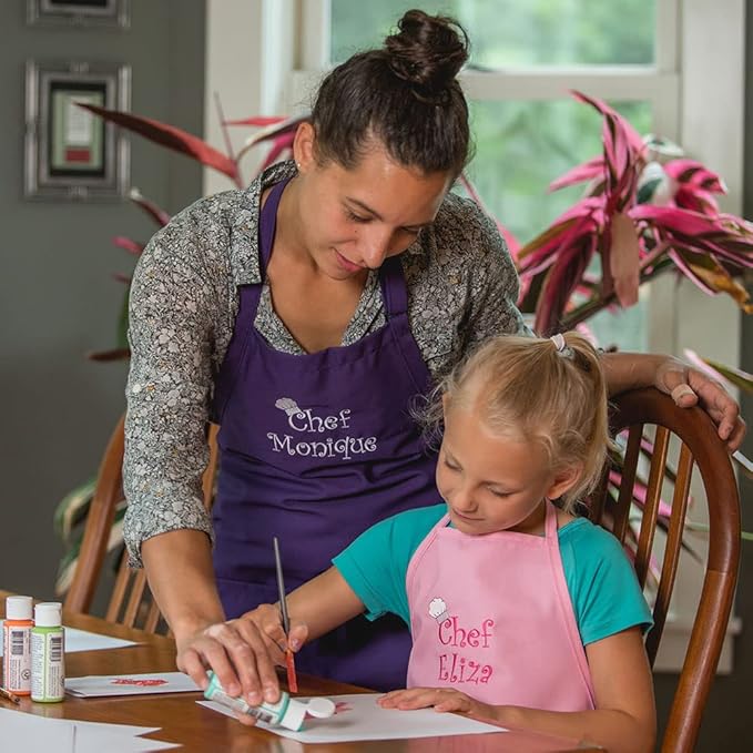 Made in the USA Chef Any Name Child Personalized Embroidered Premium Child Apron for Kids Girls Boys Fun in the Kitchen Gift Royal Long