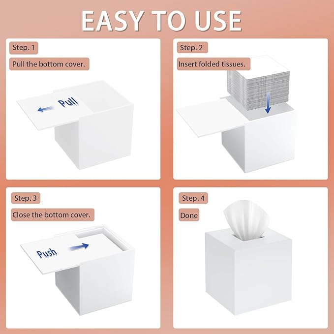 SILUT Tissue Box Cover Square, Acrylic Tissue Holder, Decorative Tissue Box Dispenser for Bathroom Bedroom Office Vanity, Tissues Organizer, Matte White