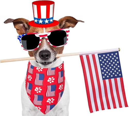 ADOGGYGO American Flag Dog Bandana, Multiple Sizes Offered, Reversible Red Blue Flag Star Scarf, Patriotic 4th of July Bandanas for Medium Large Dogs (Large)