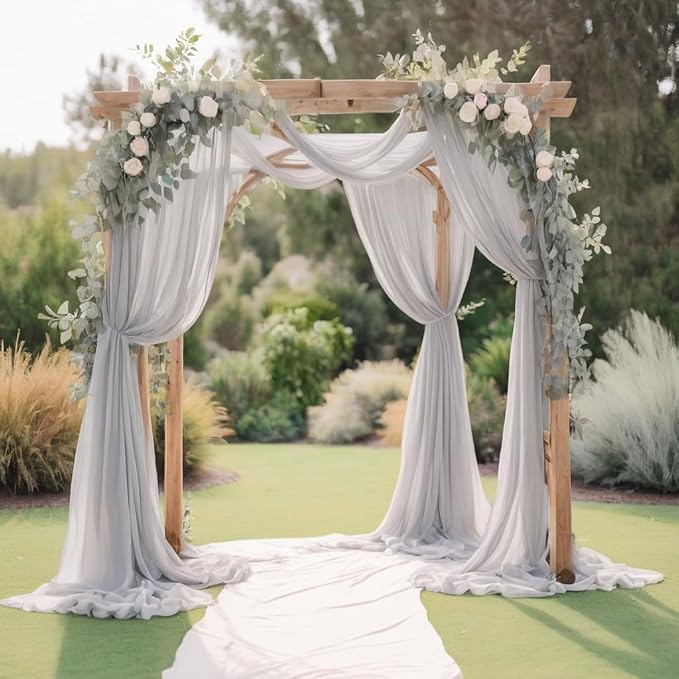 Barcelonetta | Chiffon Fabric | Decoration, Drapery Fabric | Wedding, Gender Reveal, Baby Shower, Birthday | for Arbor, Arch, Canopy, Table and Chair Decoration (Light Grey, 10 Yards)