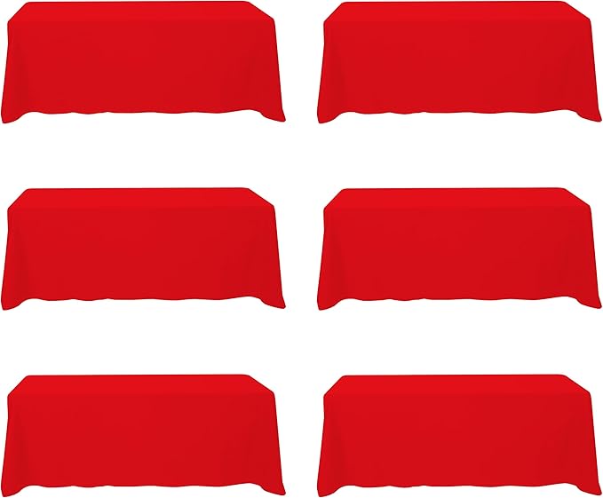 BRILLMAX 6 Pack Red Tablecloths for 8 Foot Rectangle Tables 90 x 156 Inch - 8ft Rectangular Bulk Linen Polyester Fabric Washable Cloth Cover for Wedding Reception Banquet Birthday Party