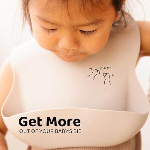 APLAINR Baby Sign Language Bib, Silicone Baby Bibs, ASL Graphics, Food Catcher, Adjustable, Waterproof, Soft, 6-36 Months