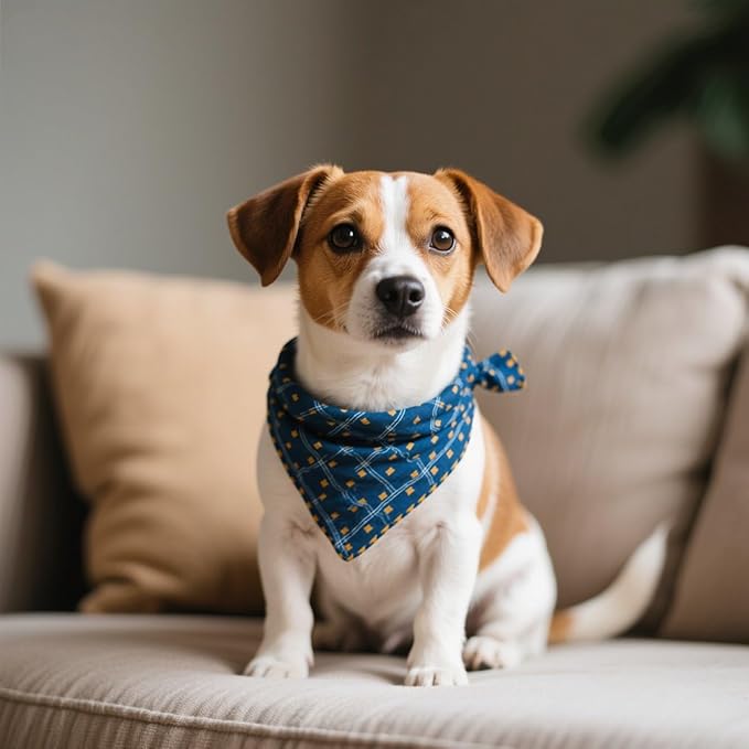 Pemilosci Double Layers Two Tones Dog Cotton Square Bandana Bibs Scarf Kerchief for Small Medium Dogs Boy or Girl - DCB01 B&Y