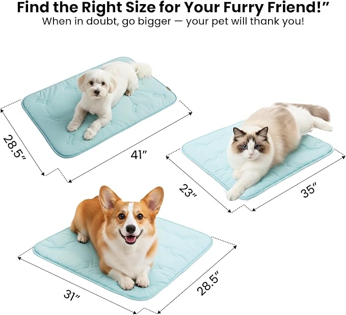 DORMORA Cooling Pet Mat – 41x28.5 Dog or Cat Cool & Comfy, Soft Breathable Self-Cooling Pad, Pet-Safe, Durable, Perfect for Hot Weather, Naps, Crates, Cars, Couch, Washable, Take Anywhere, Blue