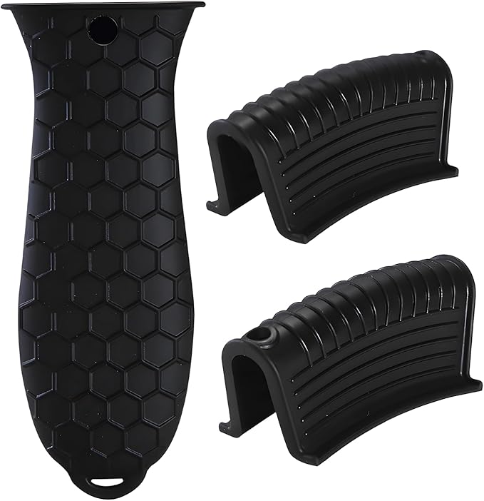 Cast Iron Skillet Handle Covers - 3 Pack Non-Slip Pot Handle Covers Potholder, Heat Resistant Silicone Pan Handle Sleeve for Cast Iron Skillet Metal Pan (Black)
