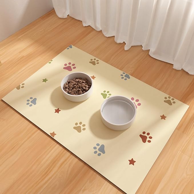Dog Feeding Mat 16"x24", Absorbent Mat for Dog Water Bowl, Rubber Pet Food Mat, Pet Food Mats for Floor Waterproof, Pet Placemats for Food and Water, Cat Feeding Mat, Beige