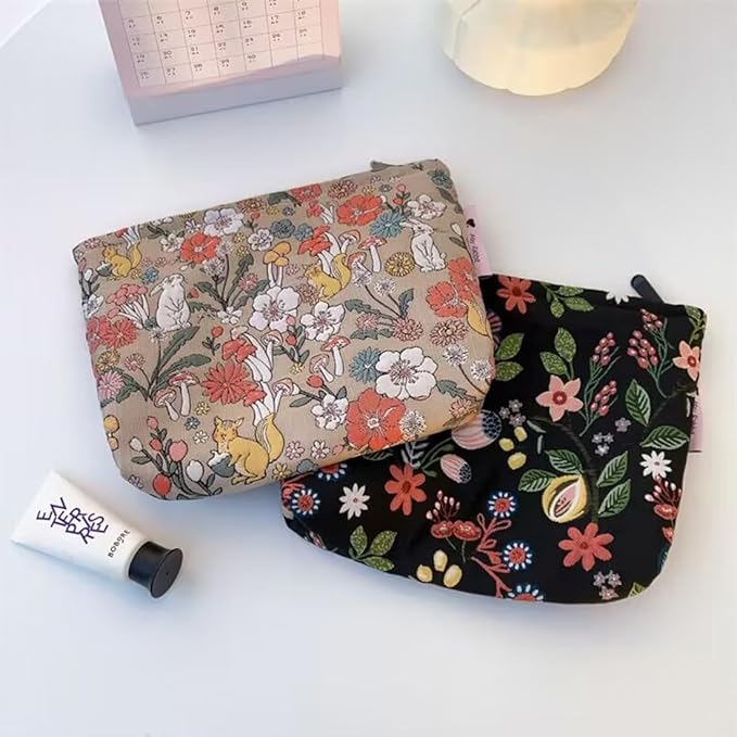 SxoSyo Cosmetic Bags for Women Makeup Bag Large Capacity Purse Travel Toiletry Zipper Storage Pouch Make up Brushes Organizer for Gifts (Flowers, Black)