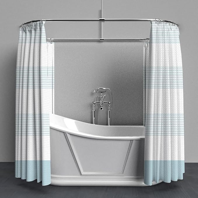 ggaimwf Blue and White Striped Waffle Shower Curtain Ombre Nautical Splicing Stall Bath Curtain Rustic Farmhouse Neutral Bathtub Curtain for Kids Bathroom Waterproof Decor with Hooks,54x79 Inch