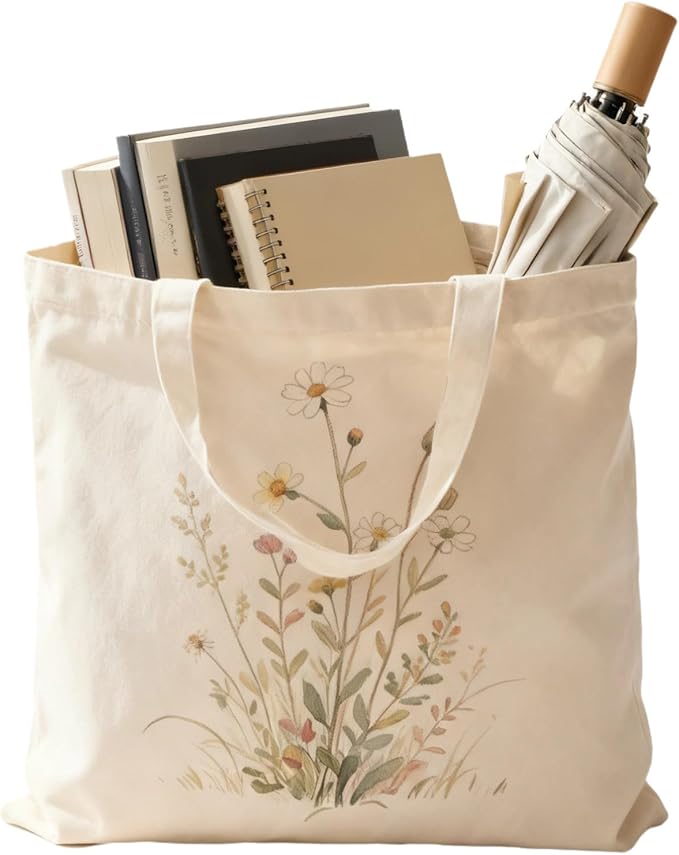 NOFKYNOXA Canvas Tote Bag for Women Girls - Reusable Cotton Tote with Magnetic Buckle & Zipper Inner Pocket | Canvas Tote Bag, Magnetic Buckle, Zipper Inner Pocket, 15.7" x 15.7"