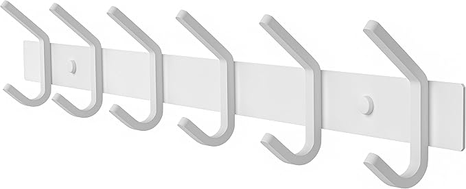 SAYONEYES White Coat Rack Wall Mount – 17 Inch Stainless Steel Hook Rail with 6 Heavy Duty Double Coat Hooks – Wall Mounted Coat Hanger for Entryway, Bathroom, Bedroom, Towel, Hat Organizer