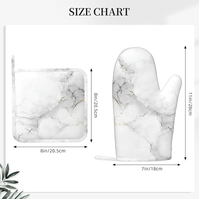 Oven Mitts Pot Holders Set White Marble Gray Silicone Kitchen Gloves Potholders Heat Resistant for Chef Baking Cooking Grilling BBQ 4 Pack Mitt