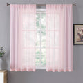 Tollpiz Sheer Curtains Linen Textured Living Room Curtain Sheers Light Filtering Rod Pocket Voile Curtains for Bedroom, 42 x 63 inches Long, Pink, Set of 2 Panels