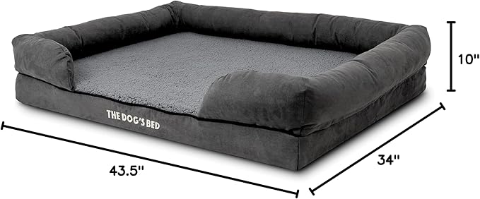 The Dog’s Bed, XL Grey Plush, Solid Memory Foam, Pain Relief: Arthritis, Hip & Elbow Dysplasia, Post Surgery, Lameness, Supportive, Calming, Waterproof Washable Cover, Veterinary Approved