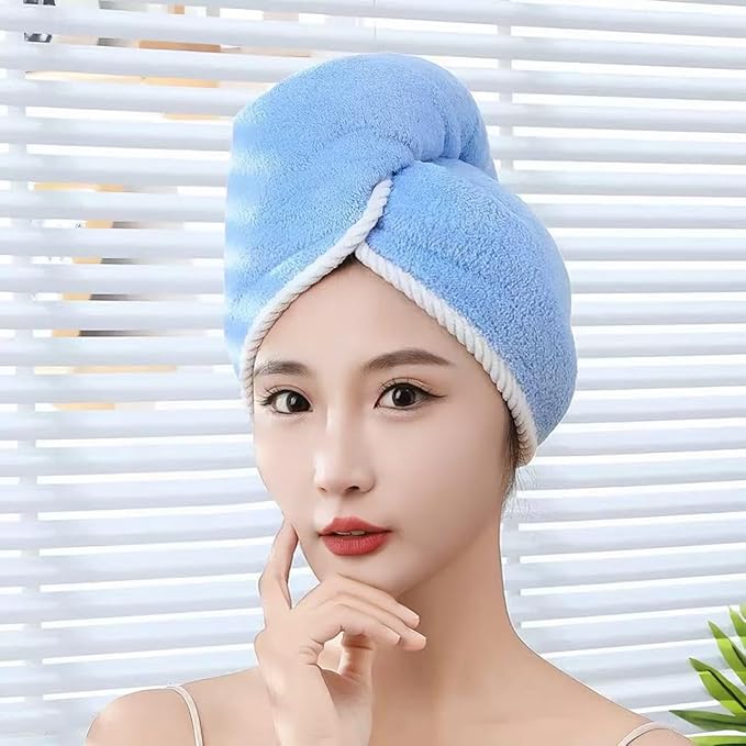 XPZKAIYUE Microfiber Hair Towel, Hair Towel wrap for Women,Hair wrap Towels,Hair Turbans for Women Wet Hair, wrap for Kids (Blue and Grey) 1pcs