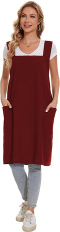Linen Cotton Aprons for Women Smock Cross-Back Apron with Pockets