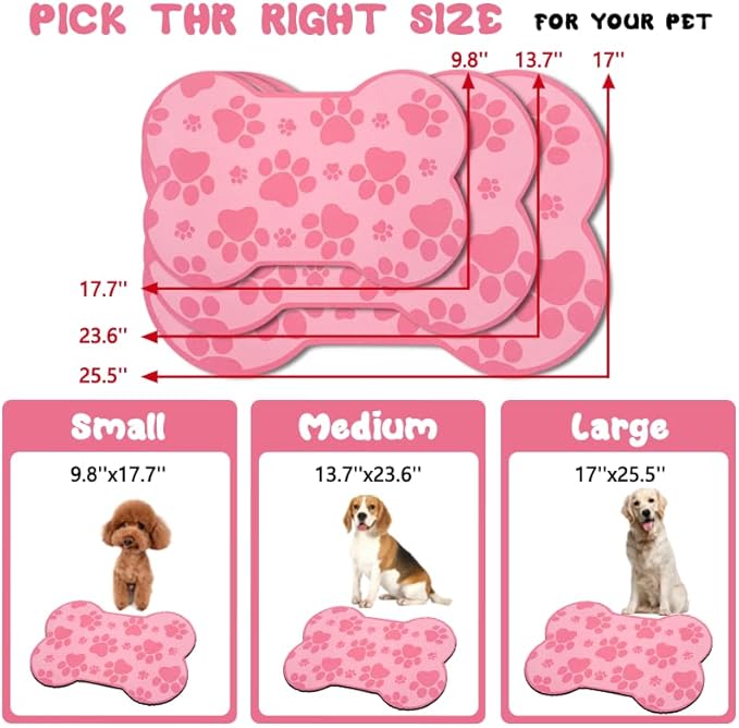 Dog Food Mats for Floors Waterproof, Pet Feeding Absorbent Water Bowl Mat Cat Placemats Pink Bone Shape 19 * 12 inch