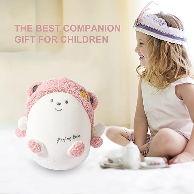 stocaggio Kids Travel Pillow - 2-in-1 Deformable Kids Neck Pillow for Traveling, Soft U-Shaped Pillow with Adorable Animal Design, Comfy Sleep and Play, Ideal for Airplanes and Cars - Pink Bear