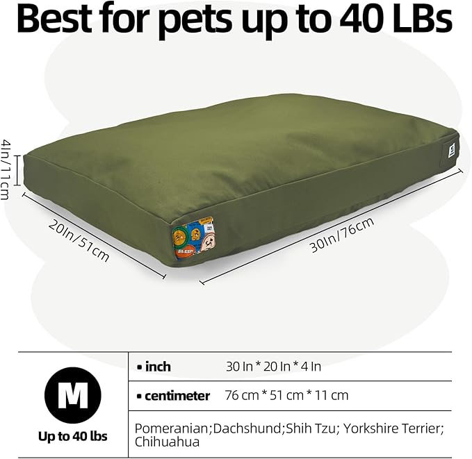 Sytopia 30 Inch Canvas Outdoor Dog Bed for Medium Dogs, Waterproof Washable Removable Cover, Indoor Patio Pet Pad, Green
